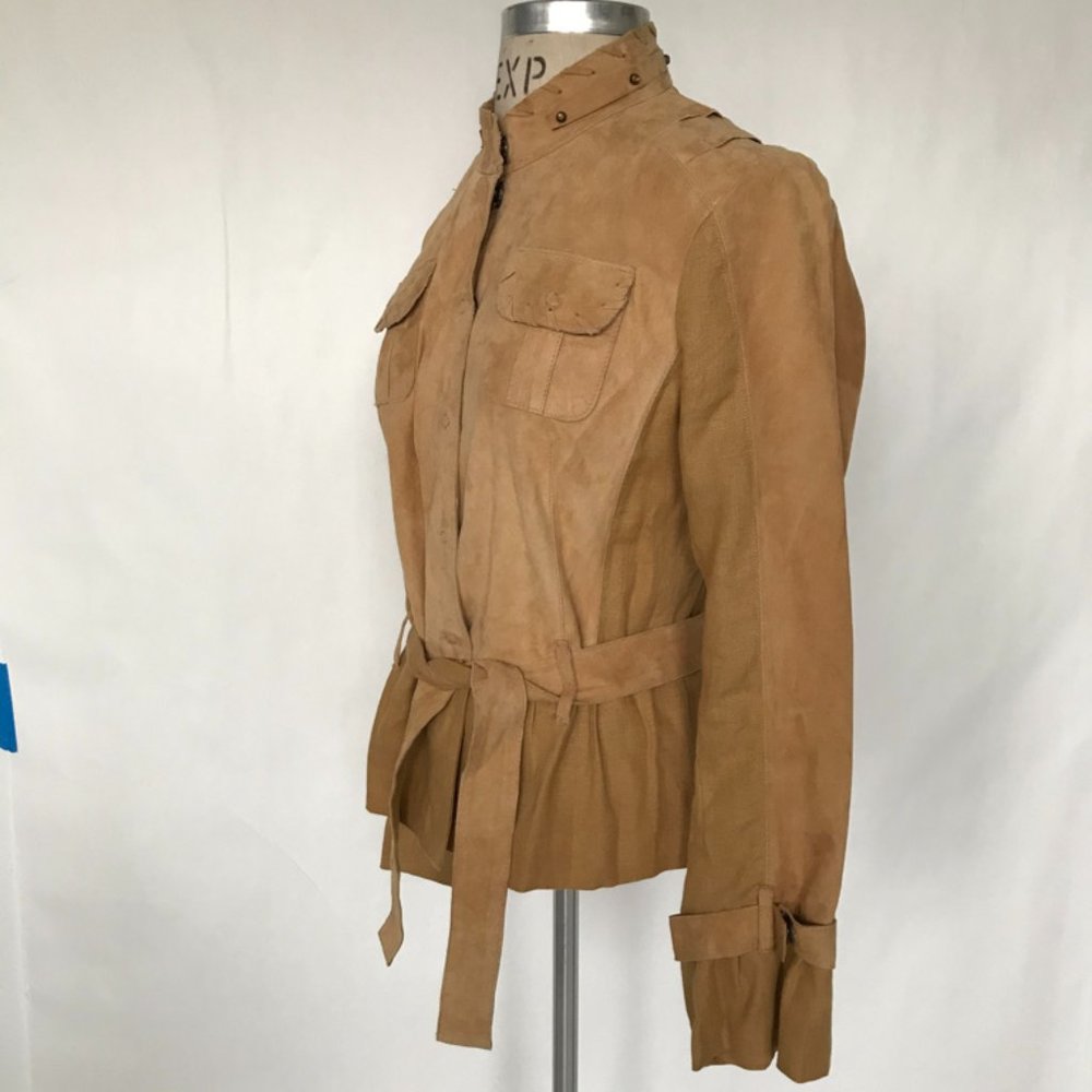 Pasha Veneto Leather / Linen Belted Jacket/Top Size Small